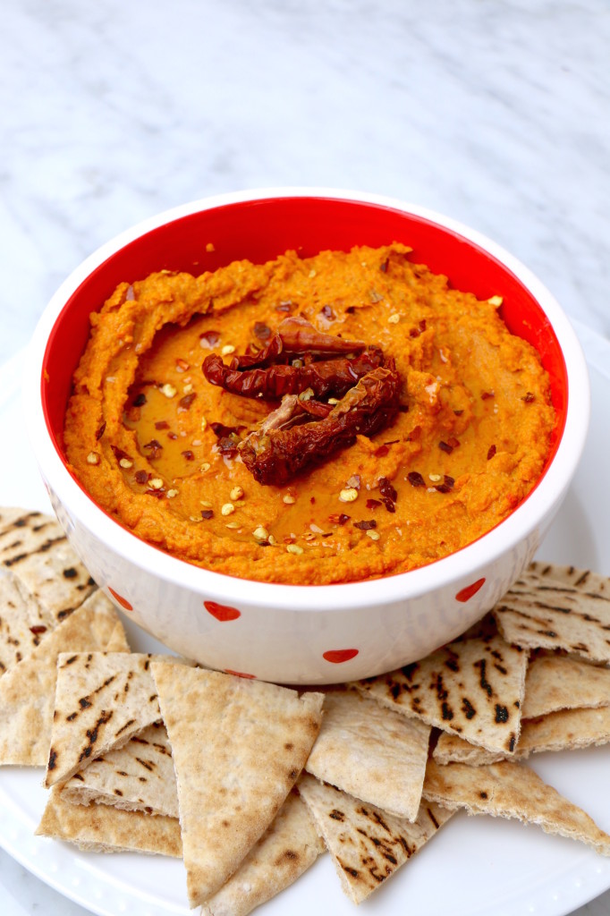 Healthy Sun Dried Tomato and Roasted Red Pepper Hummus