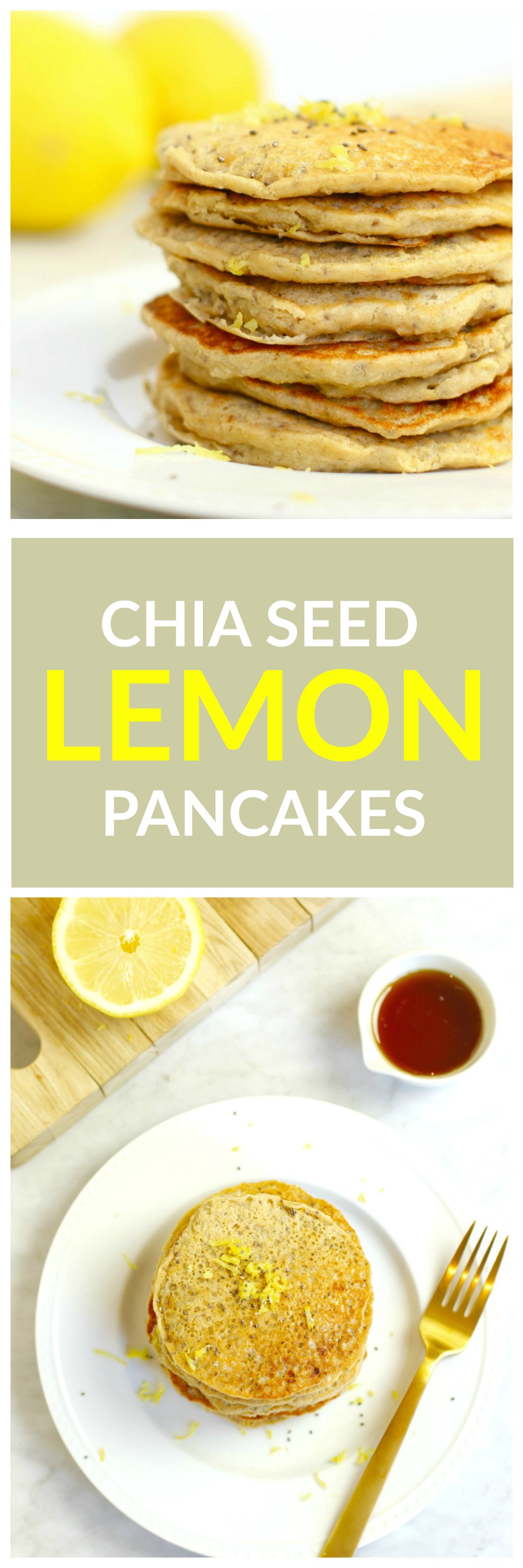 Lemon Chia Pancakes - gluten-free and vegan. Made with fresh lemons and lemon juice. A delicious summer brunch recipe. #pancakes #healthy #healthypancakes