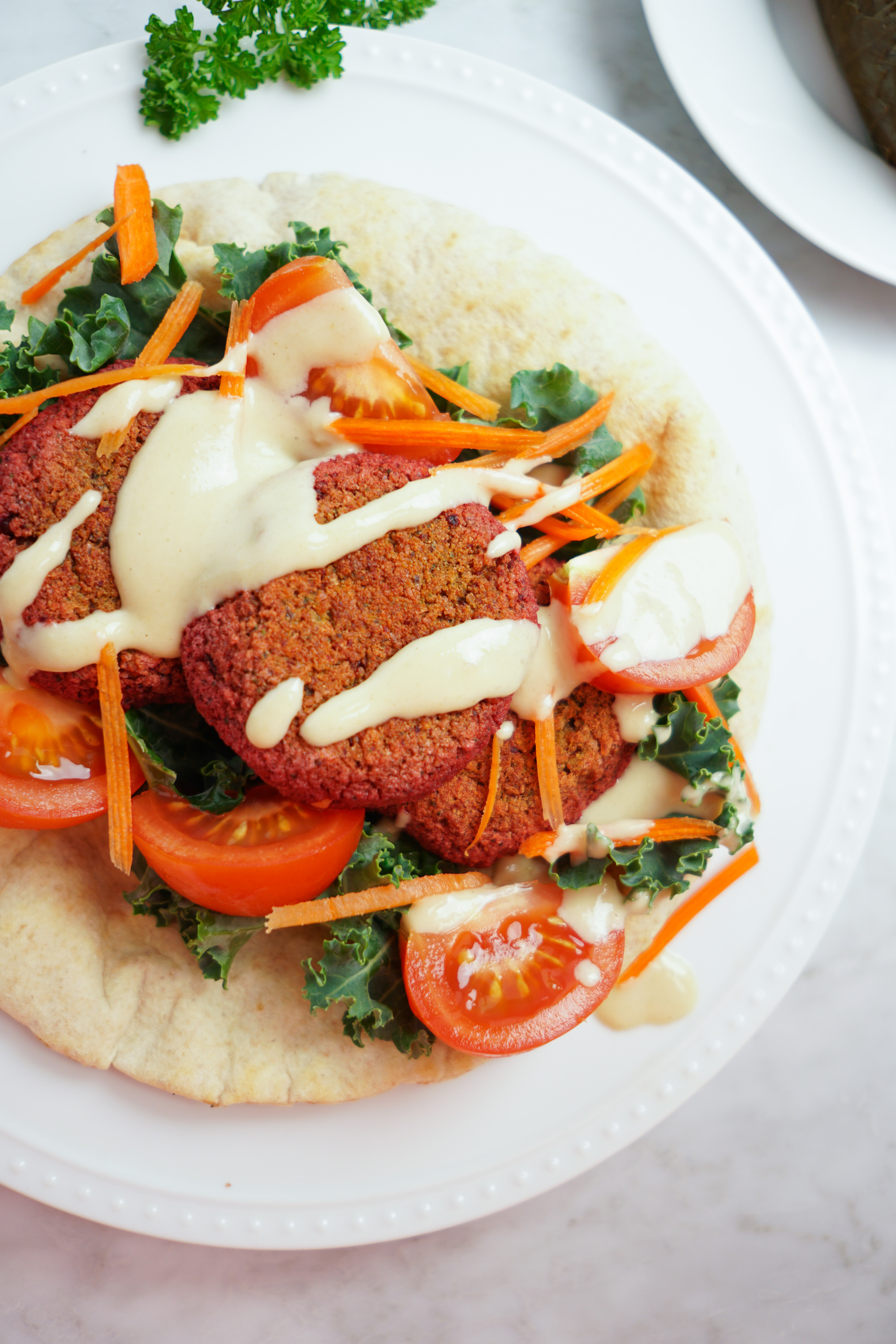 Red Lentil + Beet Baked Falafels with an Easy Lemon Tahini Sauce