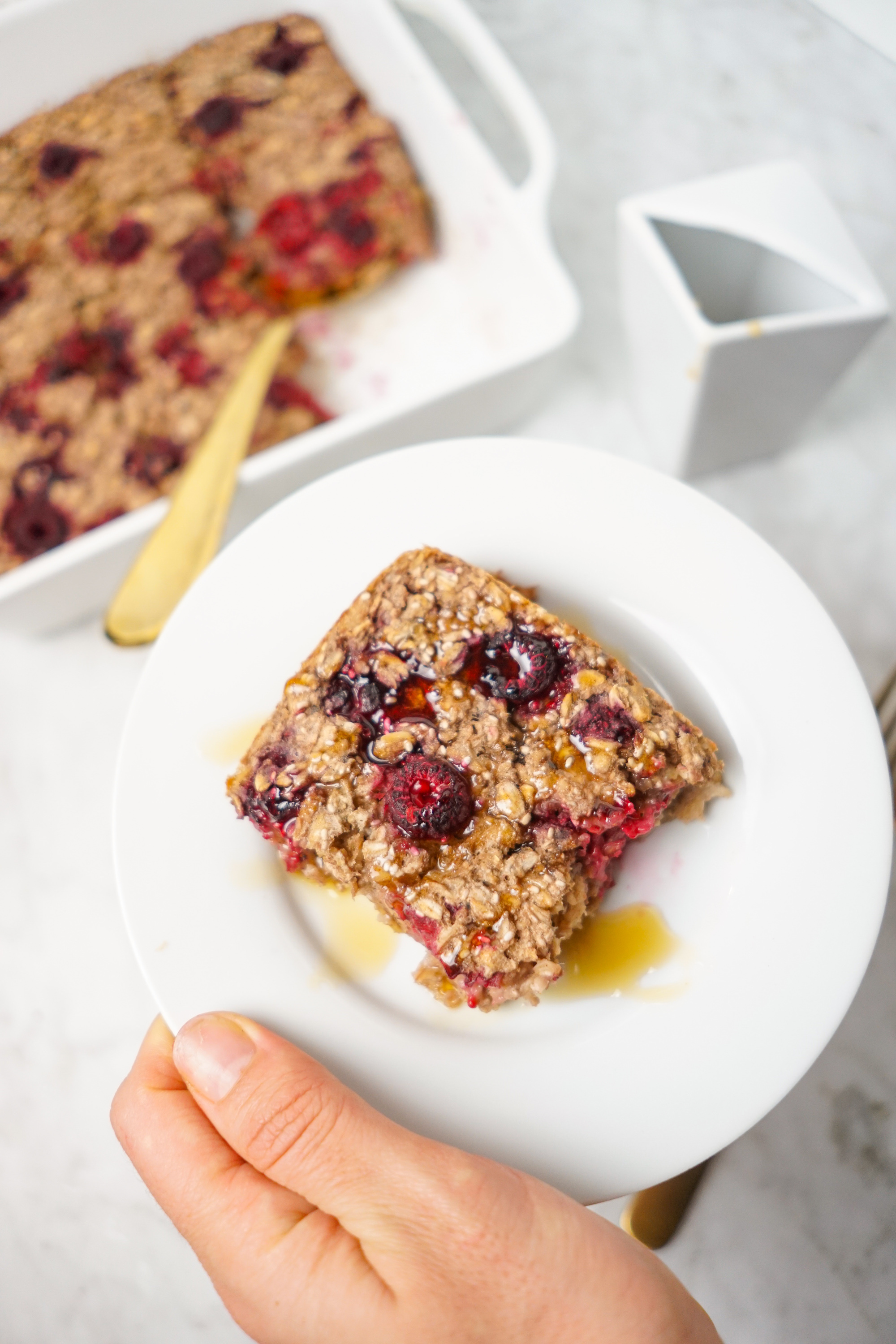 Healthy Vegan Raspberry Oatmeal Bake Recipe