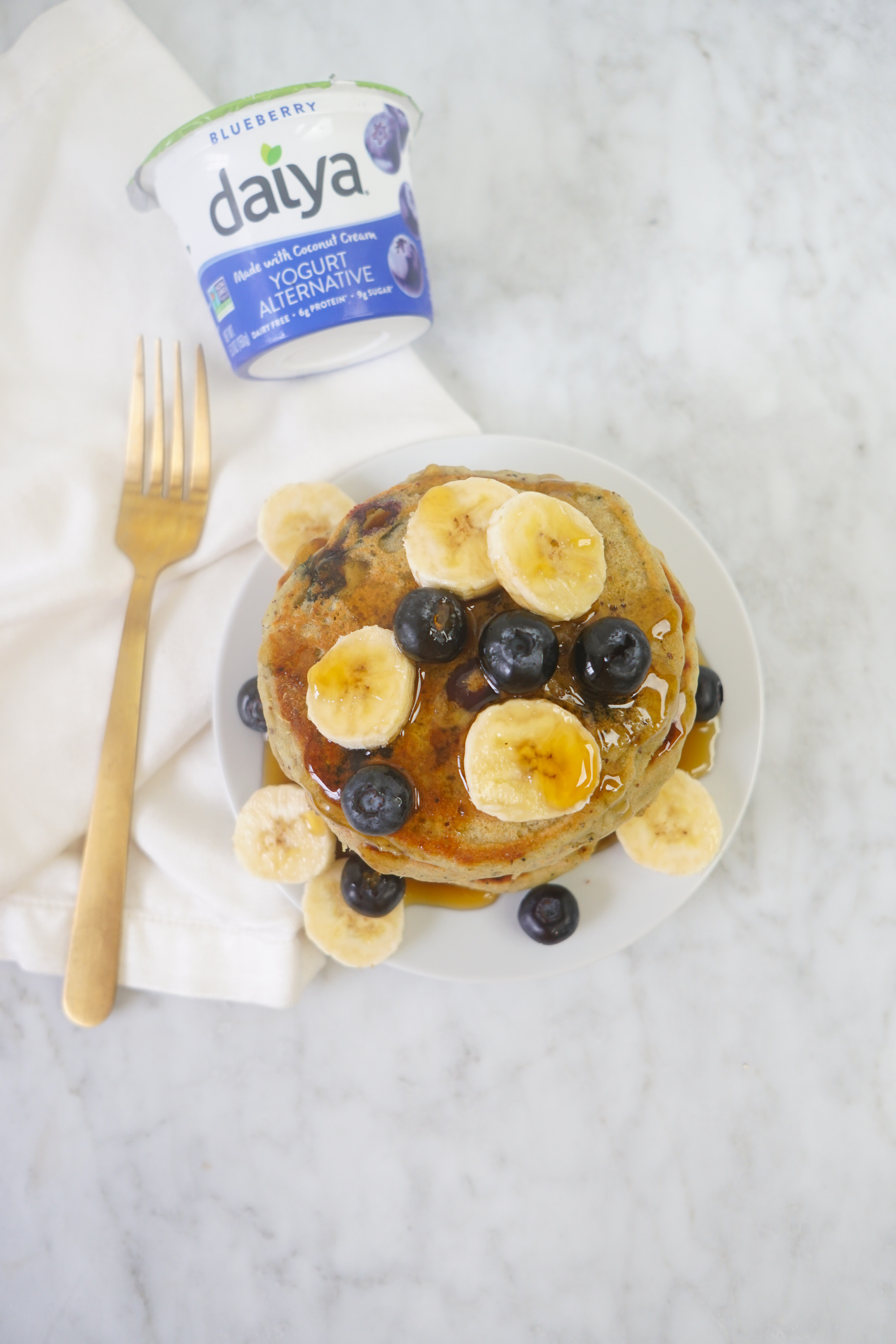blueberry vegan yogurt pancakes