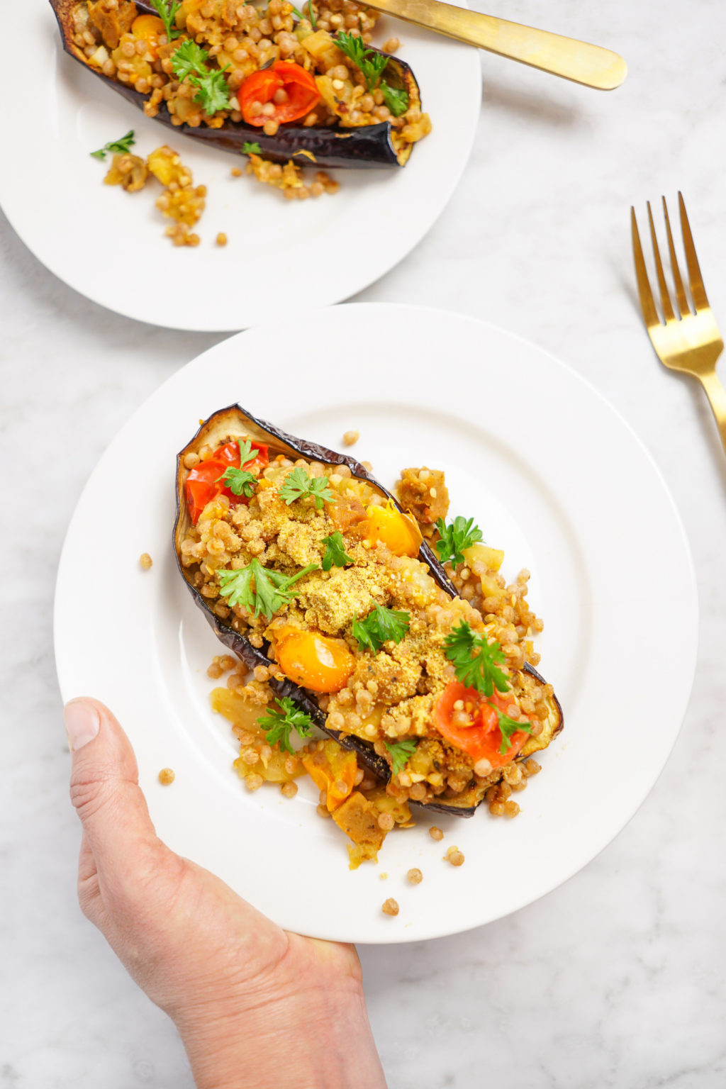 Savory Stuffed Eggplant Boats with Whole Wheat Couscous Whitney E. RD